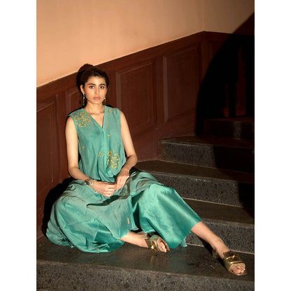 DEEPTHEE Powder Blue Asymmetric Kurta & Palazzo (Set of 2)