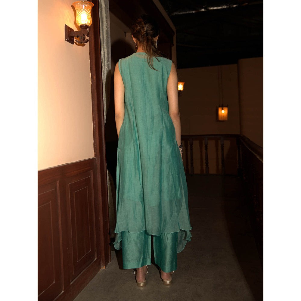 DEEPTHEE Powder Blue Asymmetric Kurta & Palazzo (Set of 2)