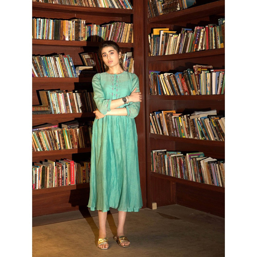 DEEPTHEE Powder Blue Embroidered Midi Dress