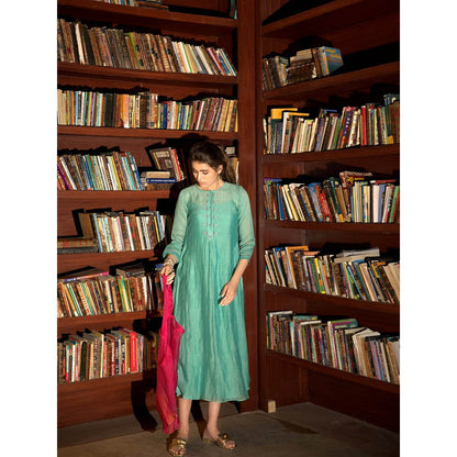 DEEPTHEE Powder Blue Embroidered Midi Dress