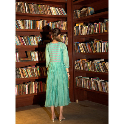 DEEPTHEE Powder Blue Embroidered Midi Dress