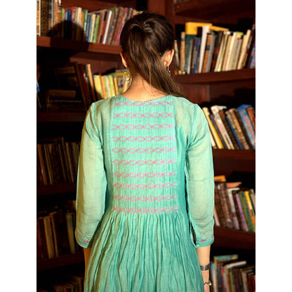 DEEPTHEE Powder Blue Embroidered Midi Dress