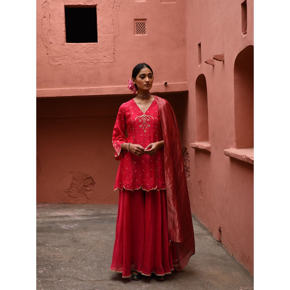 DEEPTHEE Vermillion Panelled Short Kurti (Set of 3)