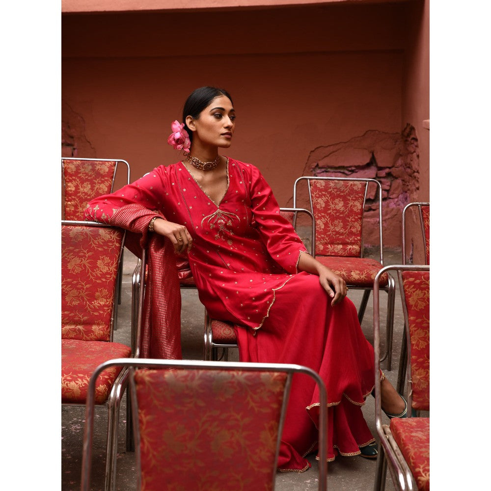 DEEPTHEE Vermillion Panelled Short Kurti (Set of 3)