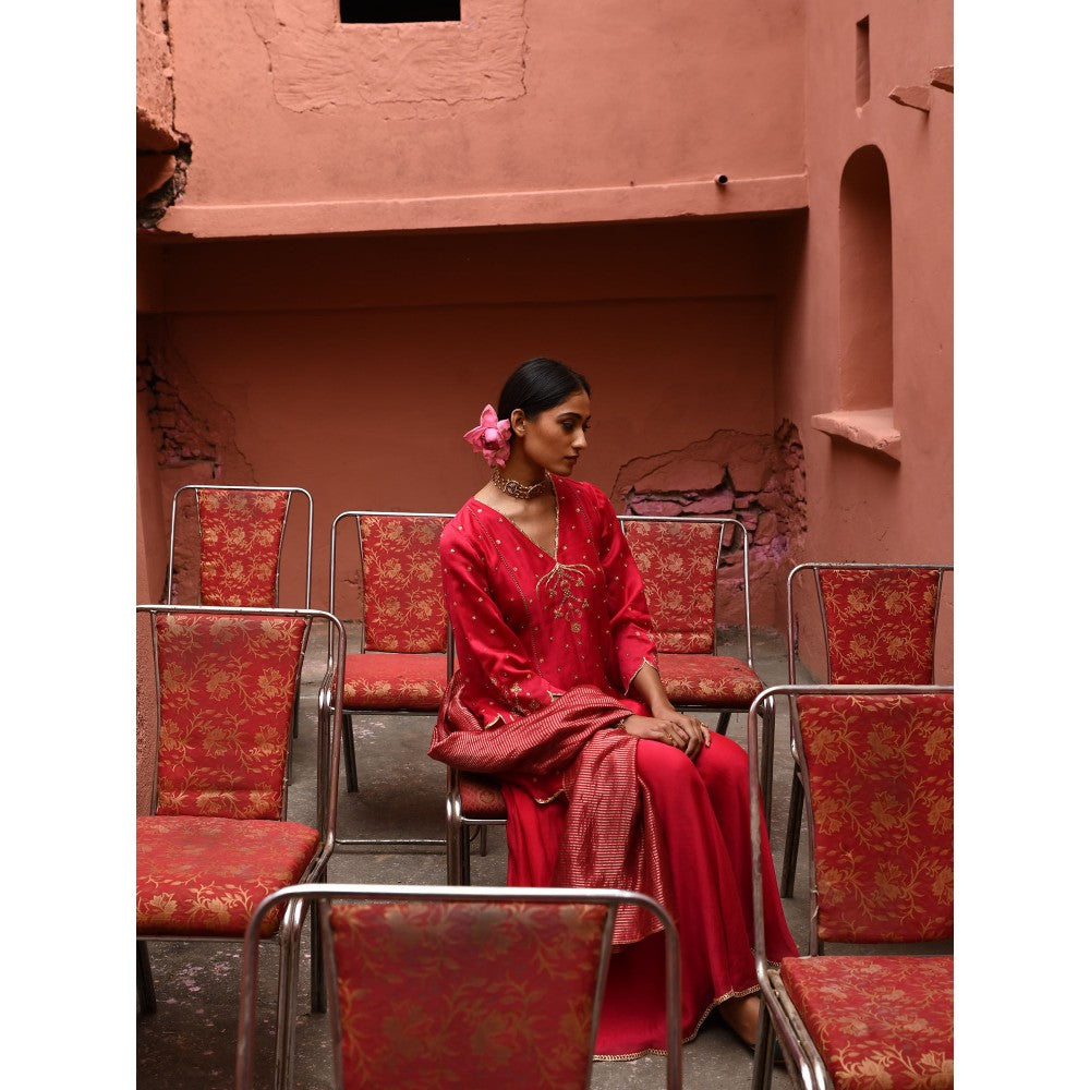 DEEPTHEE Vermillion Panelled Short Kurti (Set of 3)