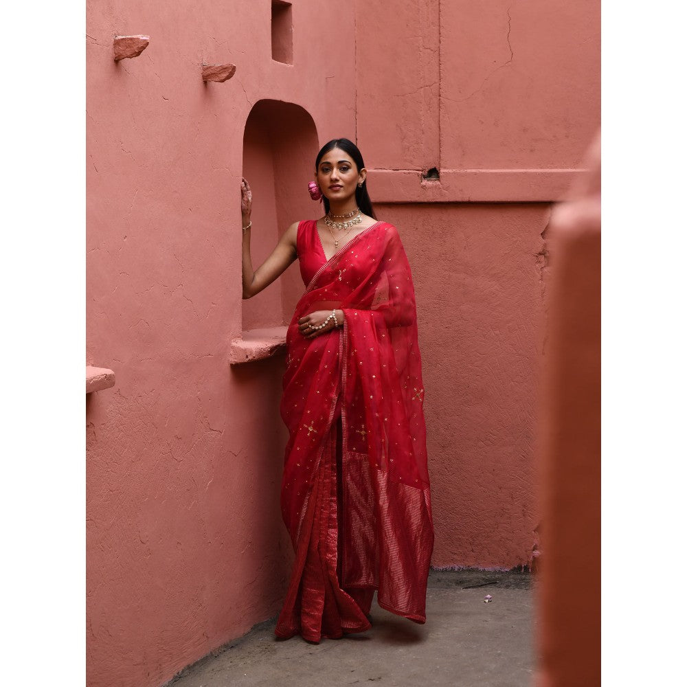 DEEPTHEE Half and Half Saree with Blouse with Stitched