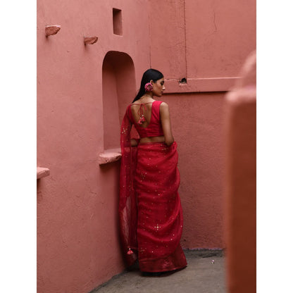 DEEPTHEE Half and Half Saree with Blouse with Stitched