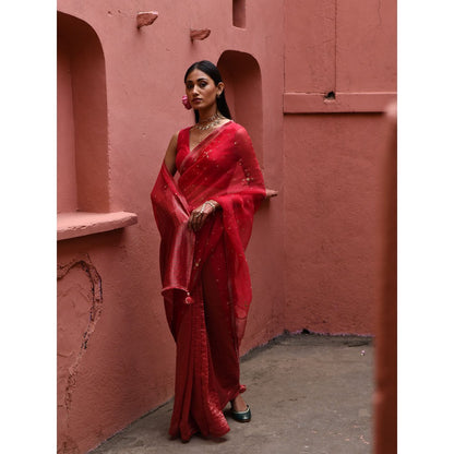 DEEPTHEE Half and Half Saree with Blouse with Stitched