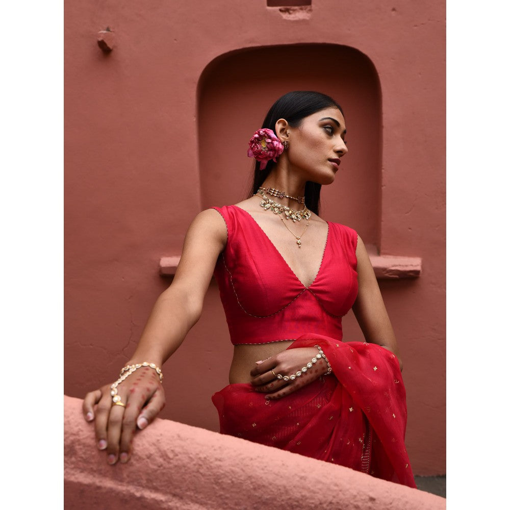 DEEPTHEE Half and Half Saree with Blouse with Stitched