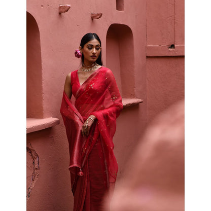 DEEPTHEE Half and Half Saree with Blouse with Stitched