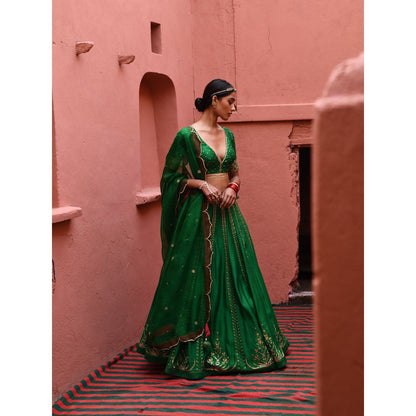 DEEPTHEE Green Hand Embroidered Lehenga (Set of 3)