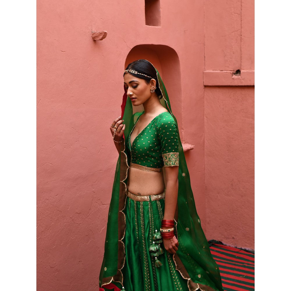 DEEPTHEE Green Hand Embroidered Lehenga (Set of 3)