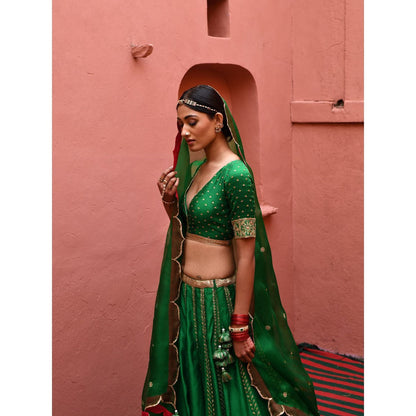 DEEPTHEE Green Hand Embroidered Lehenga (Set of 3)