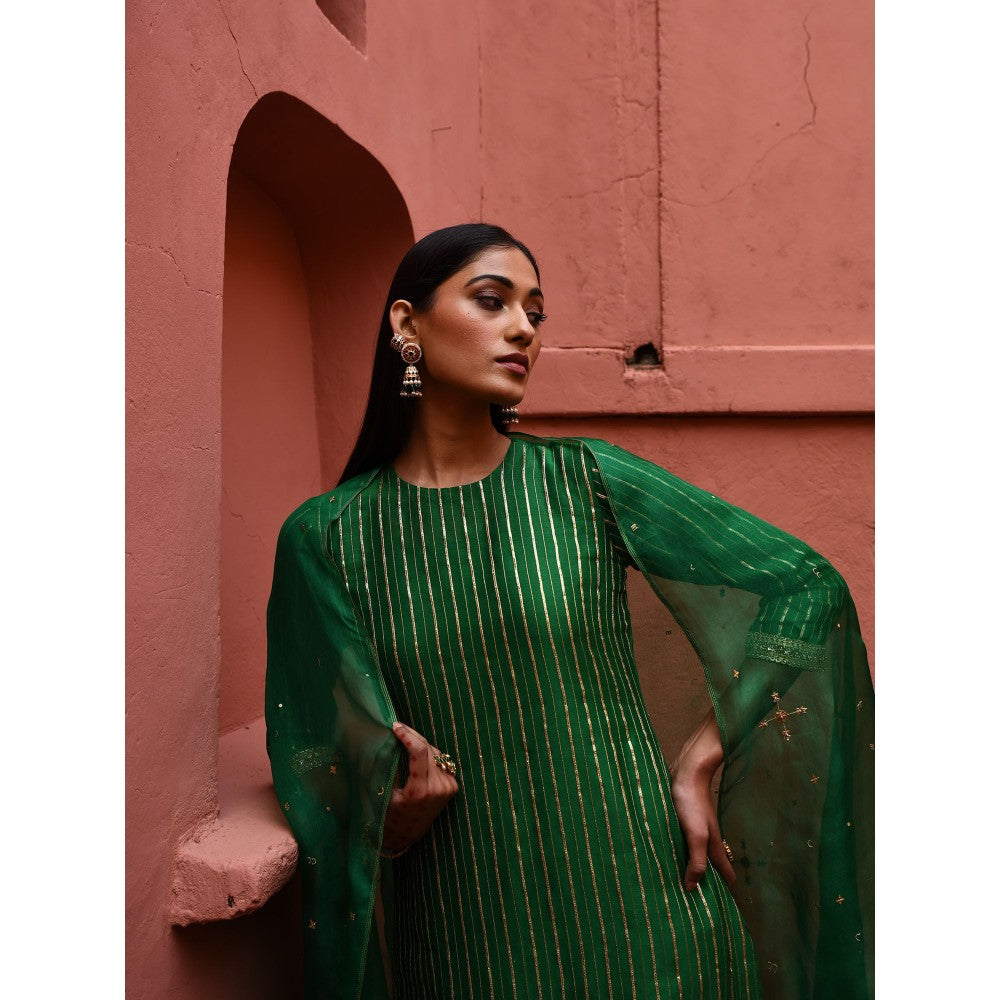 DEEPTHEE Green Striped Straight Kurta (Set of 3)