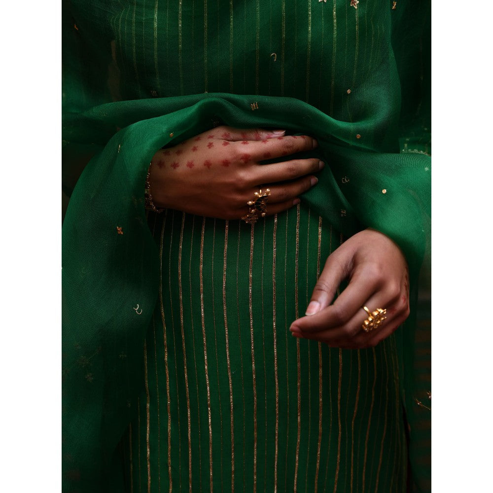 DEEPTHEE Green Striped Straight Kurta (Set of 3)