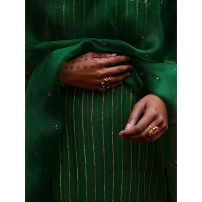 DEEPTHEE Green Striped Straight Kurta (Set of 3)