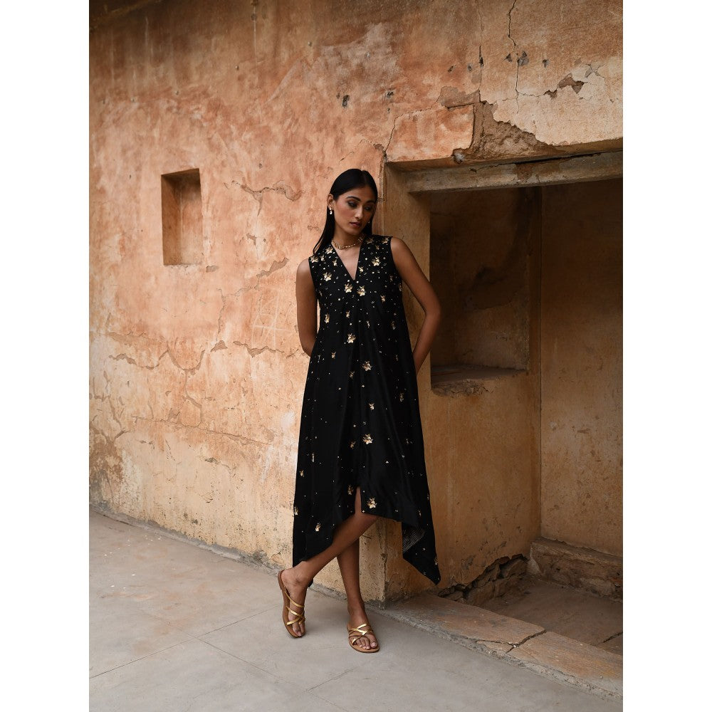 DEEPTHEE Black Asymmetric Dress