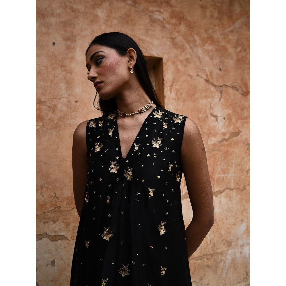 DEEPTHEE Black Asymmetric Dress