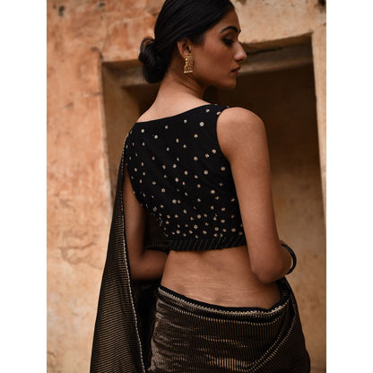 DEEPTHEE Black Tissue Striped Blouse with Stitched