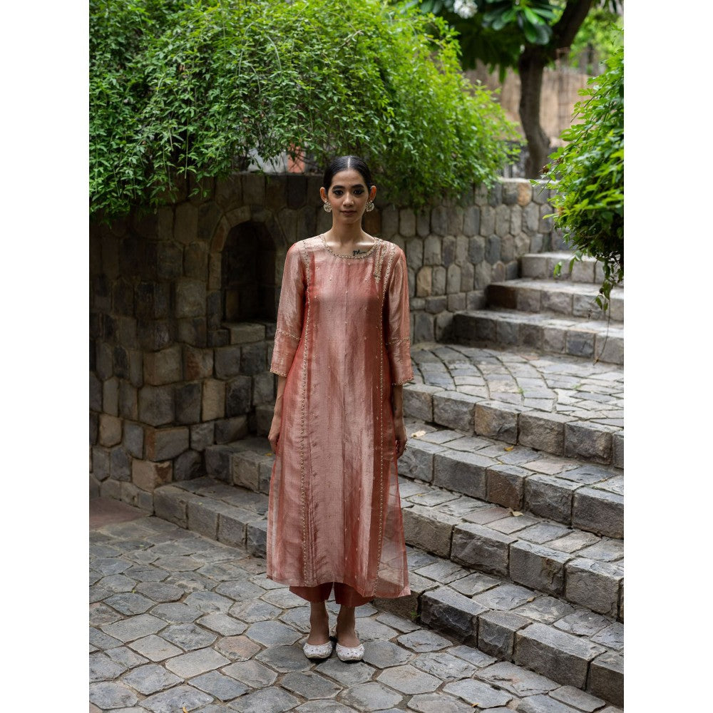 DEEPTHEE Blush Pink Hand Embroidered Kurta with Straight Pants (Set of 2)