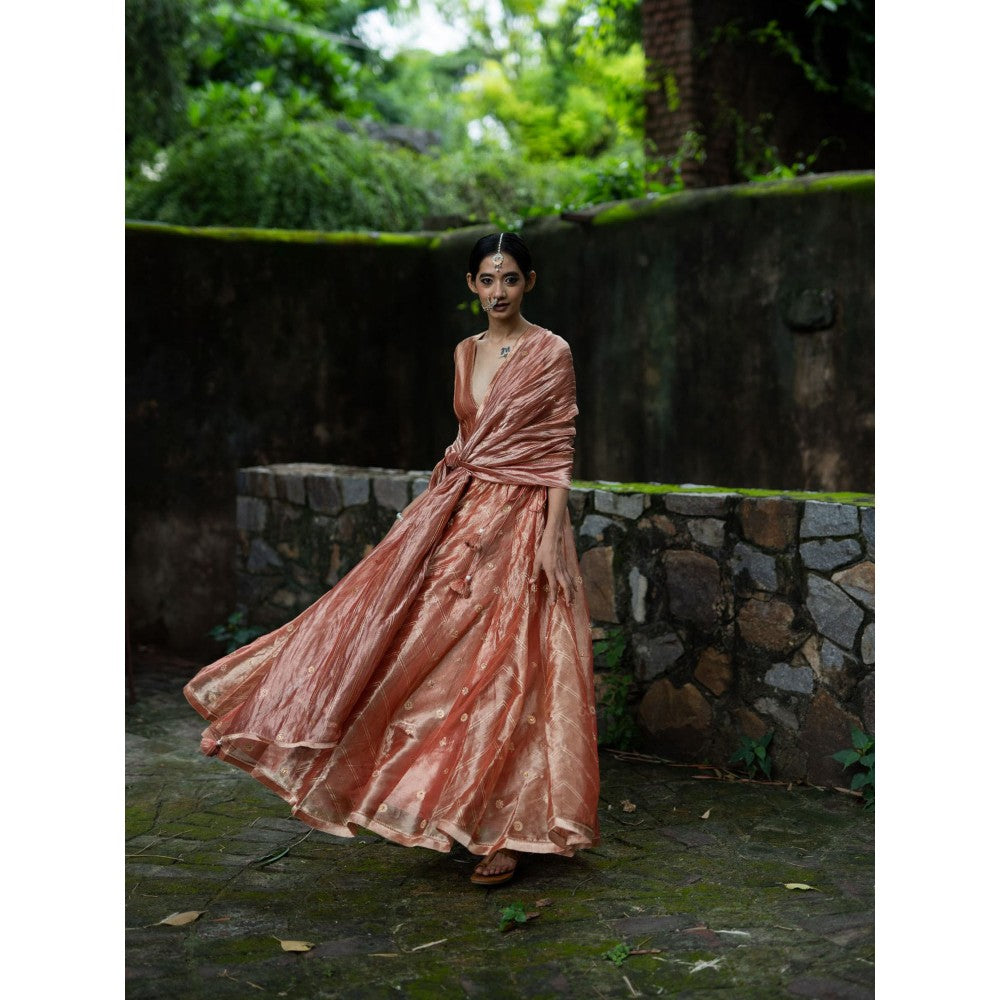 DEEPTHEE Blush Pink Hand Embroidered Kalli Lehenga with Blouse and Dupatta (Set of 3)