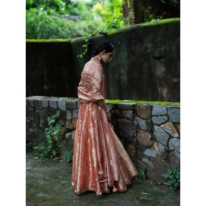 DEEPTHEE Blush Pink Hand Embroidered Kalli Lehenga with Blouse and Dupatta (Set of 3)