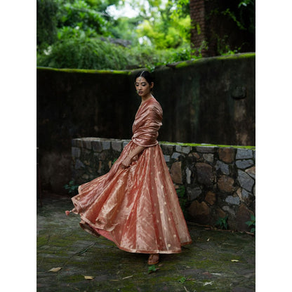 DEEPTHEE Blush Pink Hand Embroidered Kalli Lehenga with Blouse and Dupatta (Set of 3)