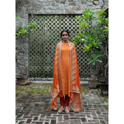 DEEPTHEE Rust Orange Straight Kurta with Churidar and Dupatta (Set of 3)