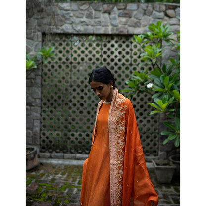 DEEPTHEE Rust Orange Straight Kurta with Churidar and Dupatta (Set of 3)