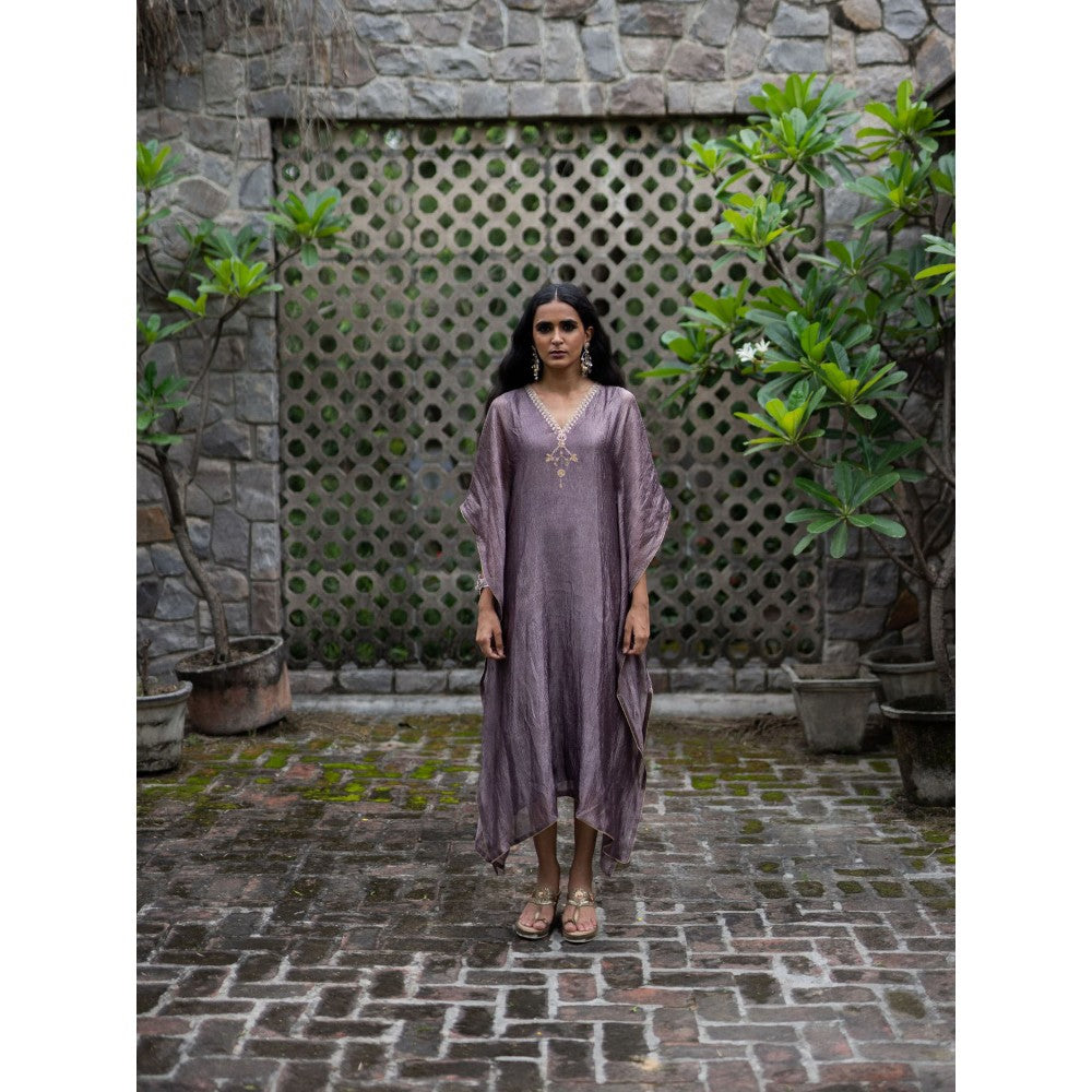 DEEPTHEE Violet Hand Embroidered Metallic Kaftan Dress