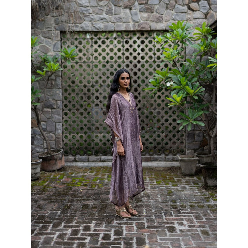 DEEPTHEE Violet Hand Embroidered Metallic Kaftan Dress