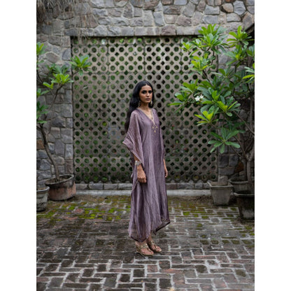 DEEPTHEE Violet Hand Embroidered Metallic Kaftan Dress
