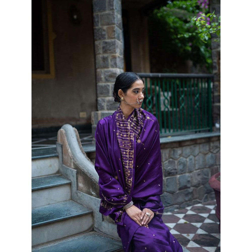 DEEPTHEE Violet Hand Interval Embroidered Saree with Stitched Blouse