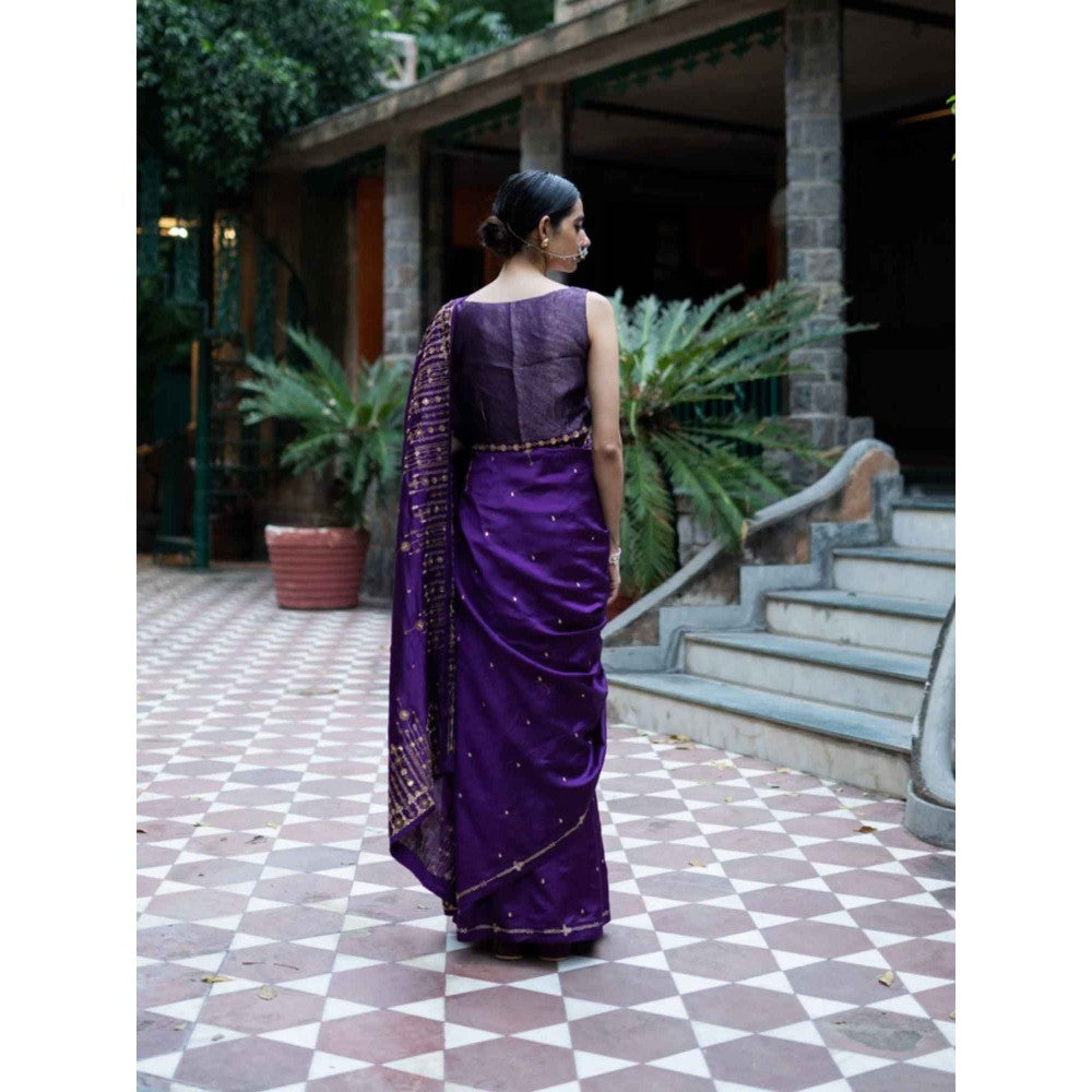 DEEPTHEE Violet Hand Interval Embroidered Saree with Stitched Blouse