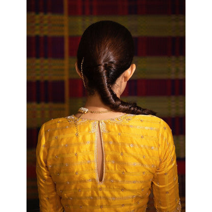 DEEPTHEE Haldi Hand Embroidered Kali Lehenga Choli with Blouse (Set of 3)