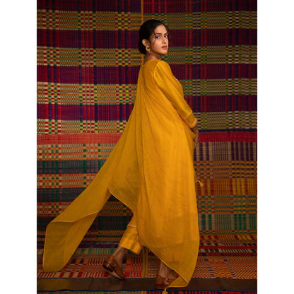 DEEPTHEE Haldi Yoke Outline Hand Embroidered Kurta with Pant & Dupatta (Set of 3)