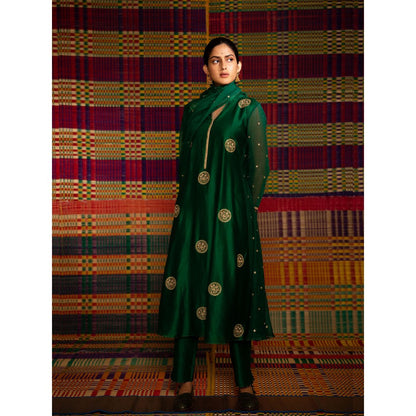 DEEPTHEE Haritah Hand Embroidered Kali Gusset Kurta with Pant & Dupatta (Set of 3)