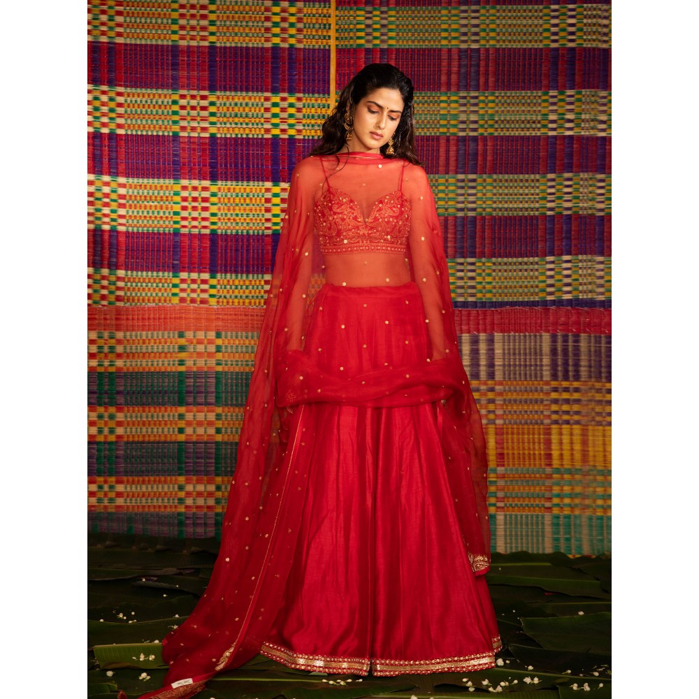 DEEPTHEE Sita Hand Embroidered Kali Lehenga with Blouse & Dupatta (Set of 3)