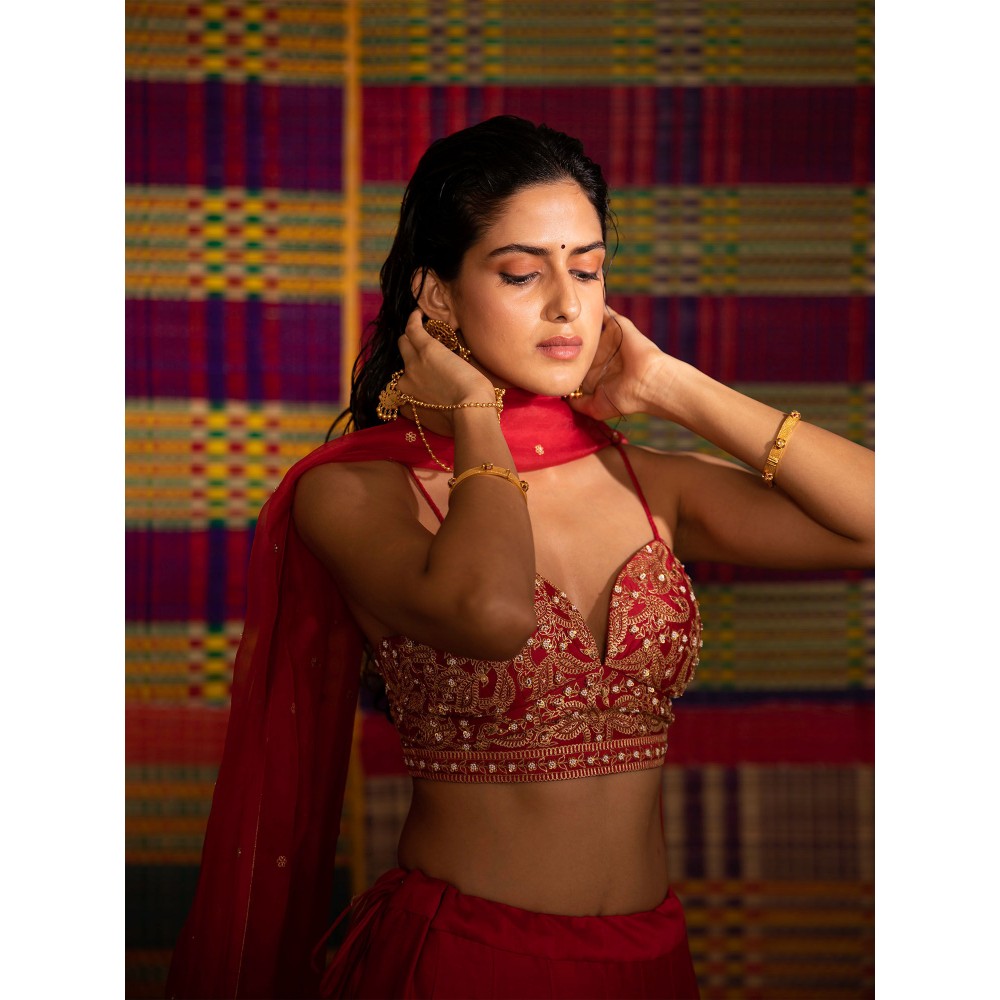 DEEPTHEE Sita Hand Embroidered Kali Lehenga with Blouse & Dupatta (Set of 3)