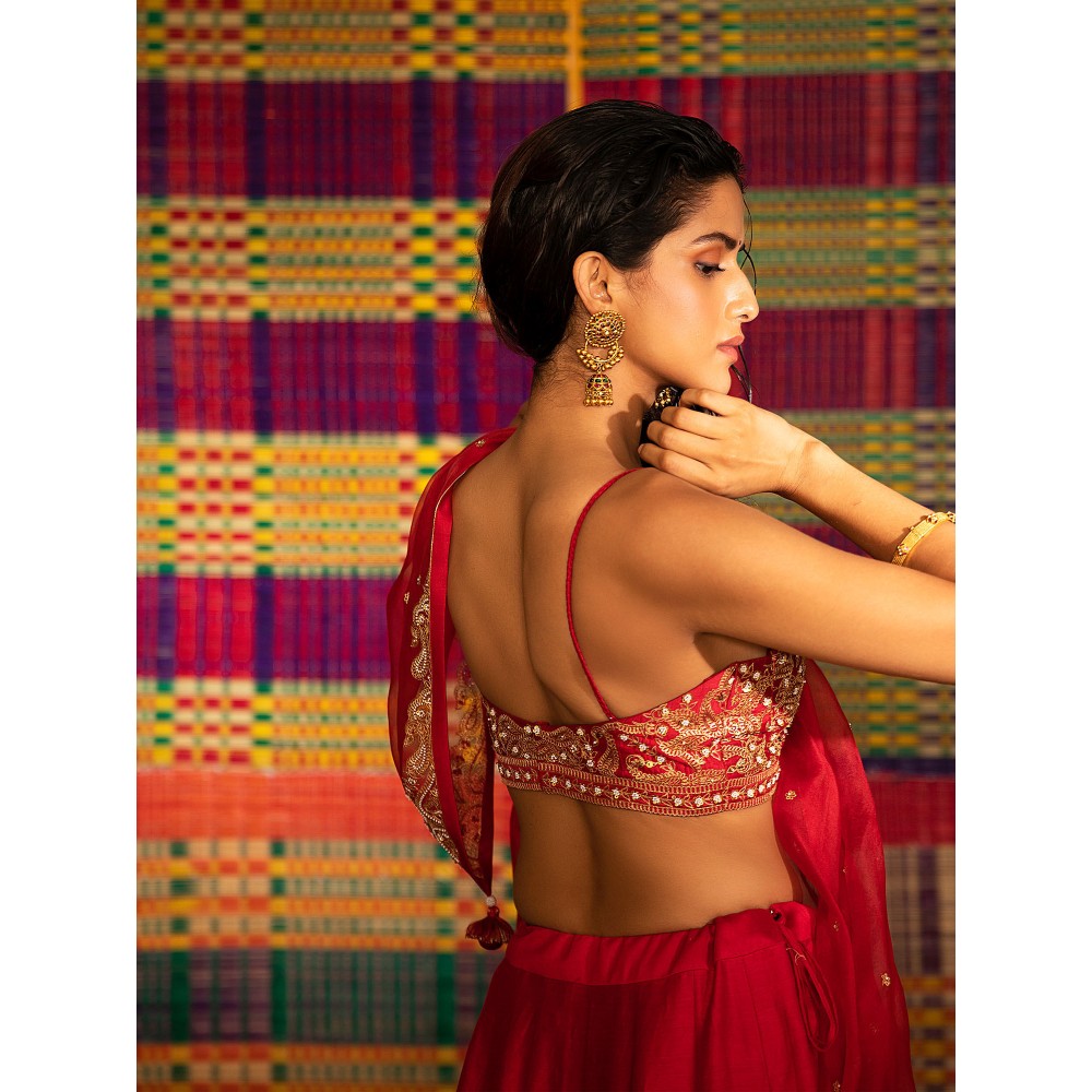 DEEPTHEE Sita Hand Embroidered Kali Lehenga with Blouse & Dupatta (Set of 3)