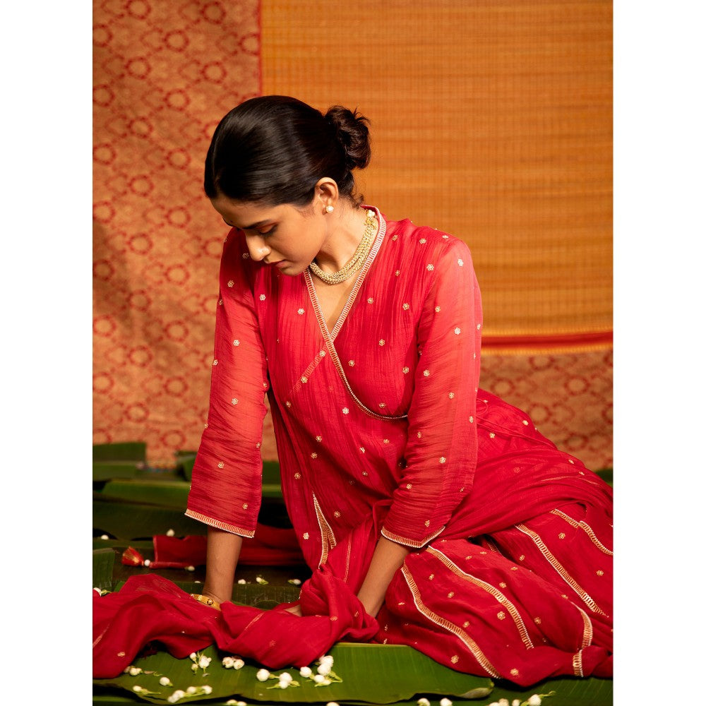 DEEPTHEE Sita Hand Embroidered Angarkha Kurta with Pant & Dupatta (Set of 3)