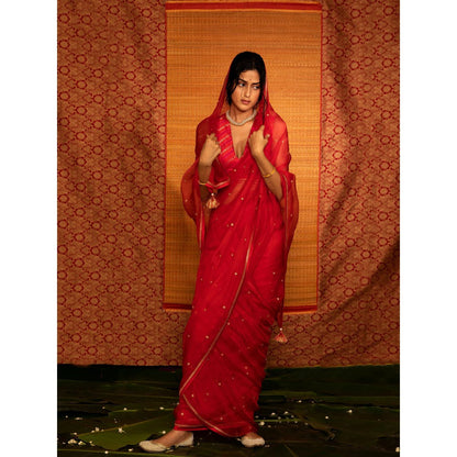 DEEPTHEE Sita Hand Embroidered Mandala Pallu Saree with Stitched Blouse