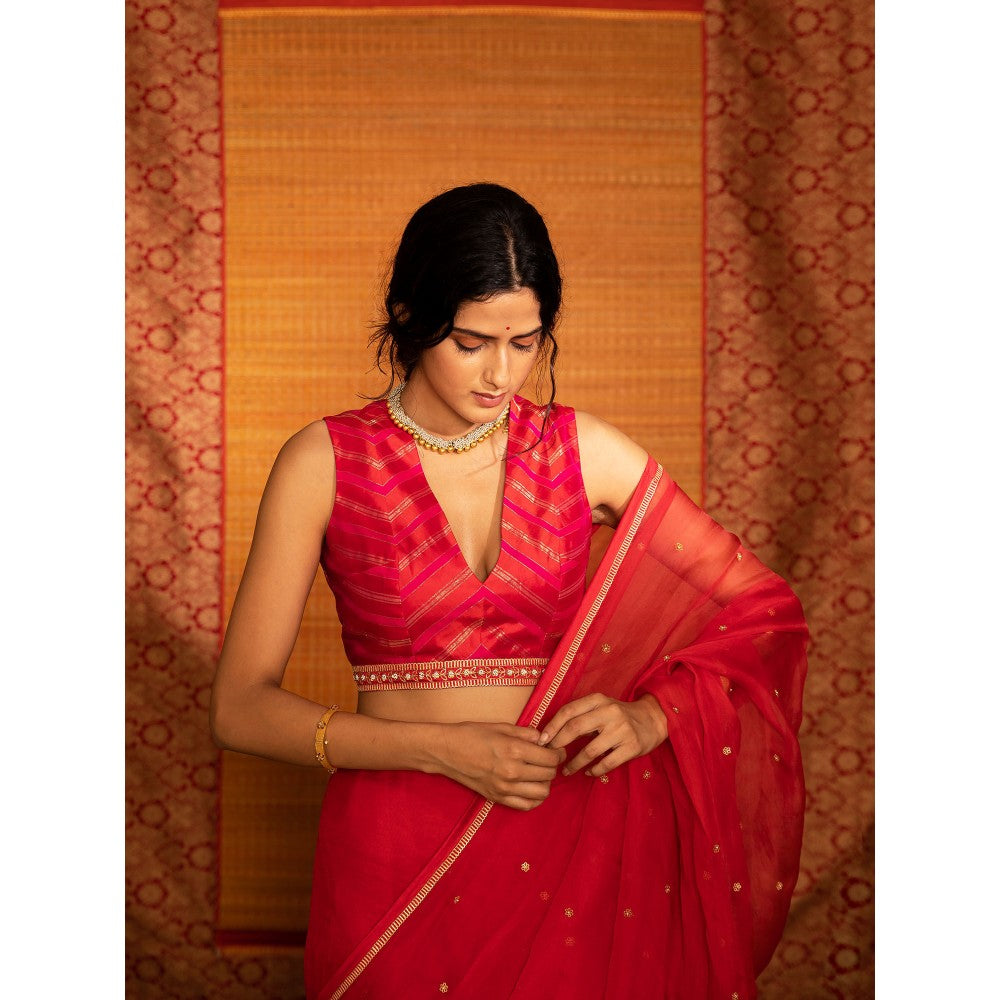 DEEPTHEE Sita Hand Embroidered Mandala Pallu Saree with Stitched Blouse