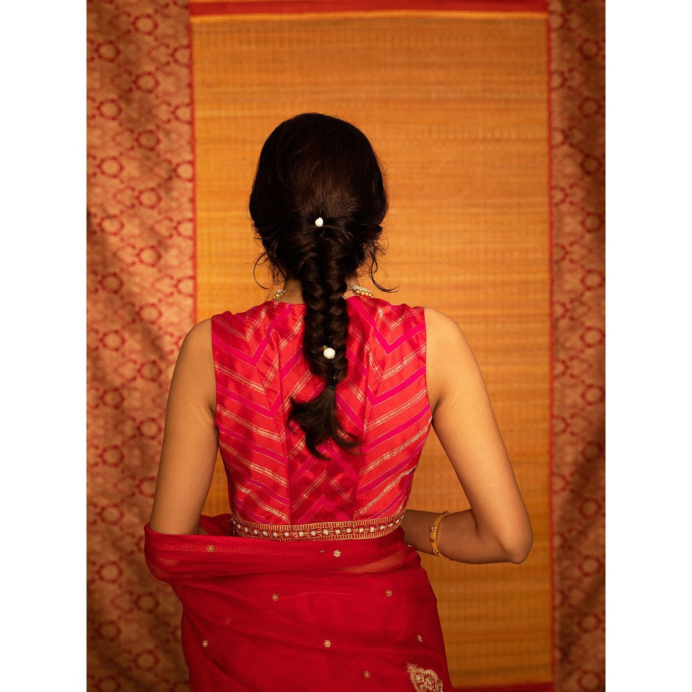 DEEPTHEE Sita Hand Embroidered Mandala Pallu Saree with Stitched Blouse