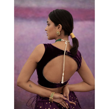 DEEPTHEE Purple All Over Booti Kali Lehenga with Blouse & Dupatta (Set of 3)