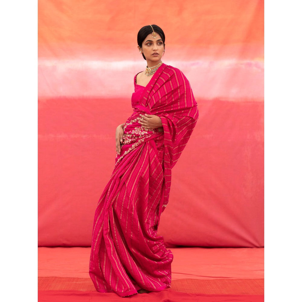 DEEPTHEE Pink Striped Silk Saree with Stitched Blouse