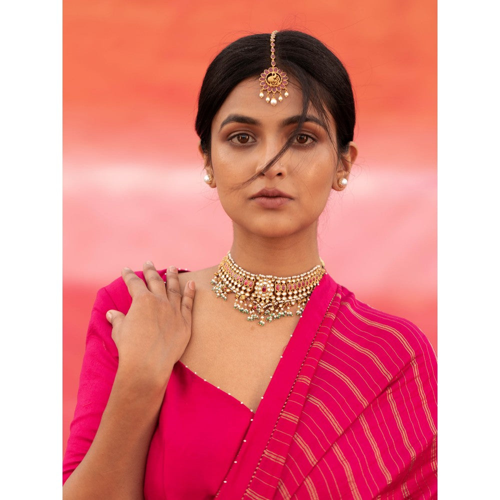 DEEPTHEE Pink Striped Silk Saree with Stitched Blouse