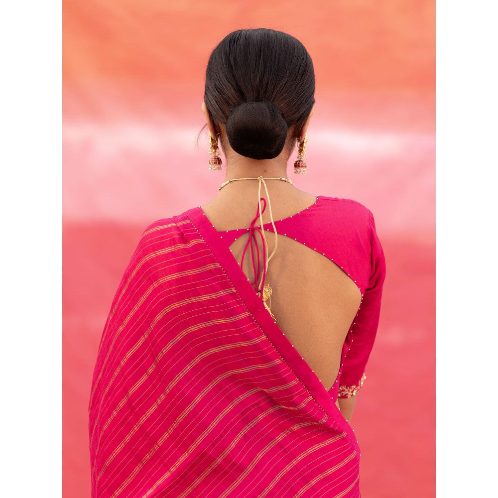 DEEPTHEE Pink Striped Silk Saree with Stitched Blouse
