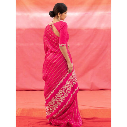 DEEPTHEE Pink Striped Silk Saree with Stitched Blouse