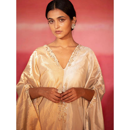 DEEPTHEE Half and Half Metallic Hand Embroidered Kaftan Dress